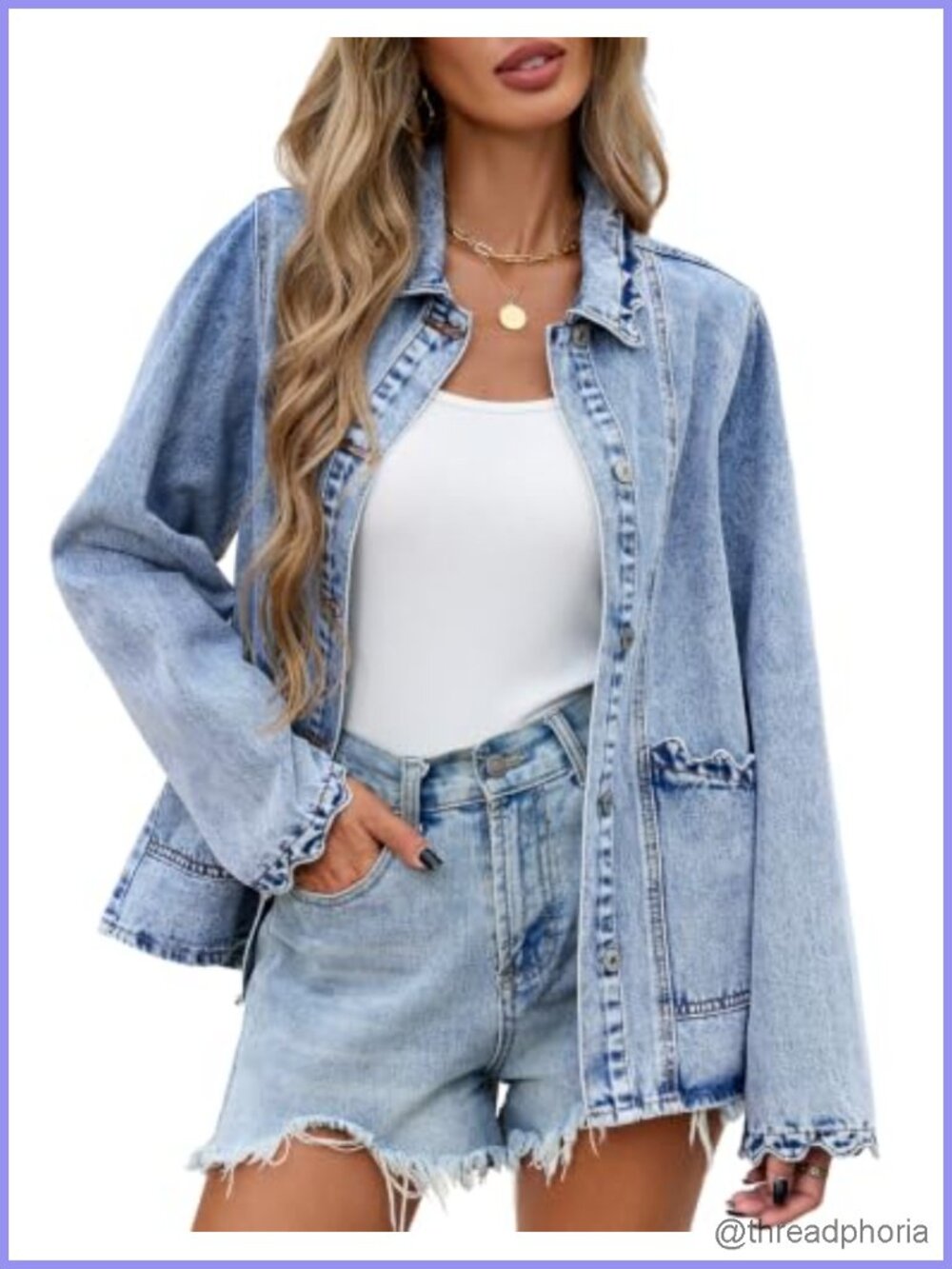 Oversized Denim Jacket Mid Long Button Jean Shacket